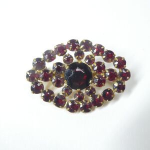 Red Brooch Czechoslovakia Signed Czech Glass Vintage Pin Oval Bohemian